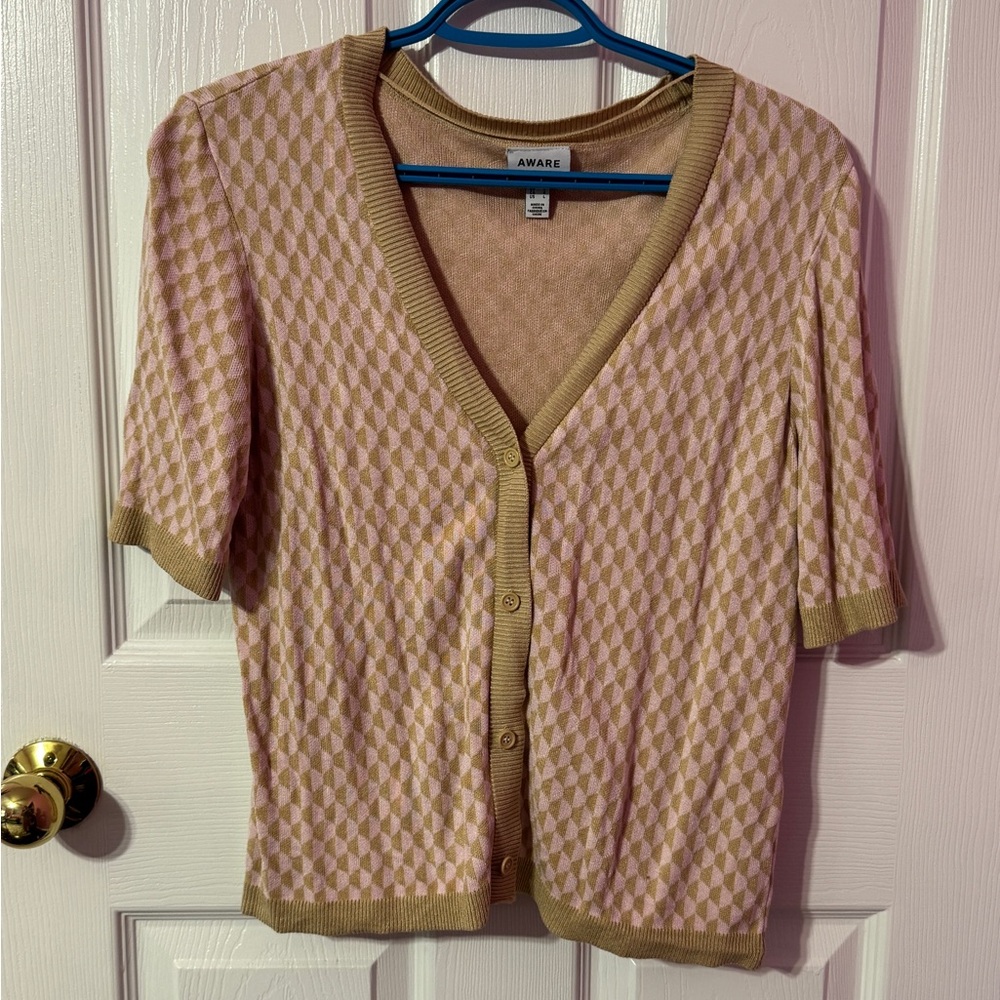 Women's Tan and Cream Cardigan Sweater